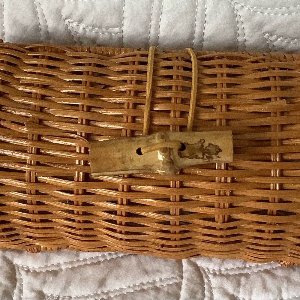 Lilly Pulitzer Tan Rattan Woven Clutch with Bamboo Detail